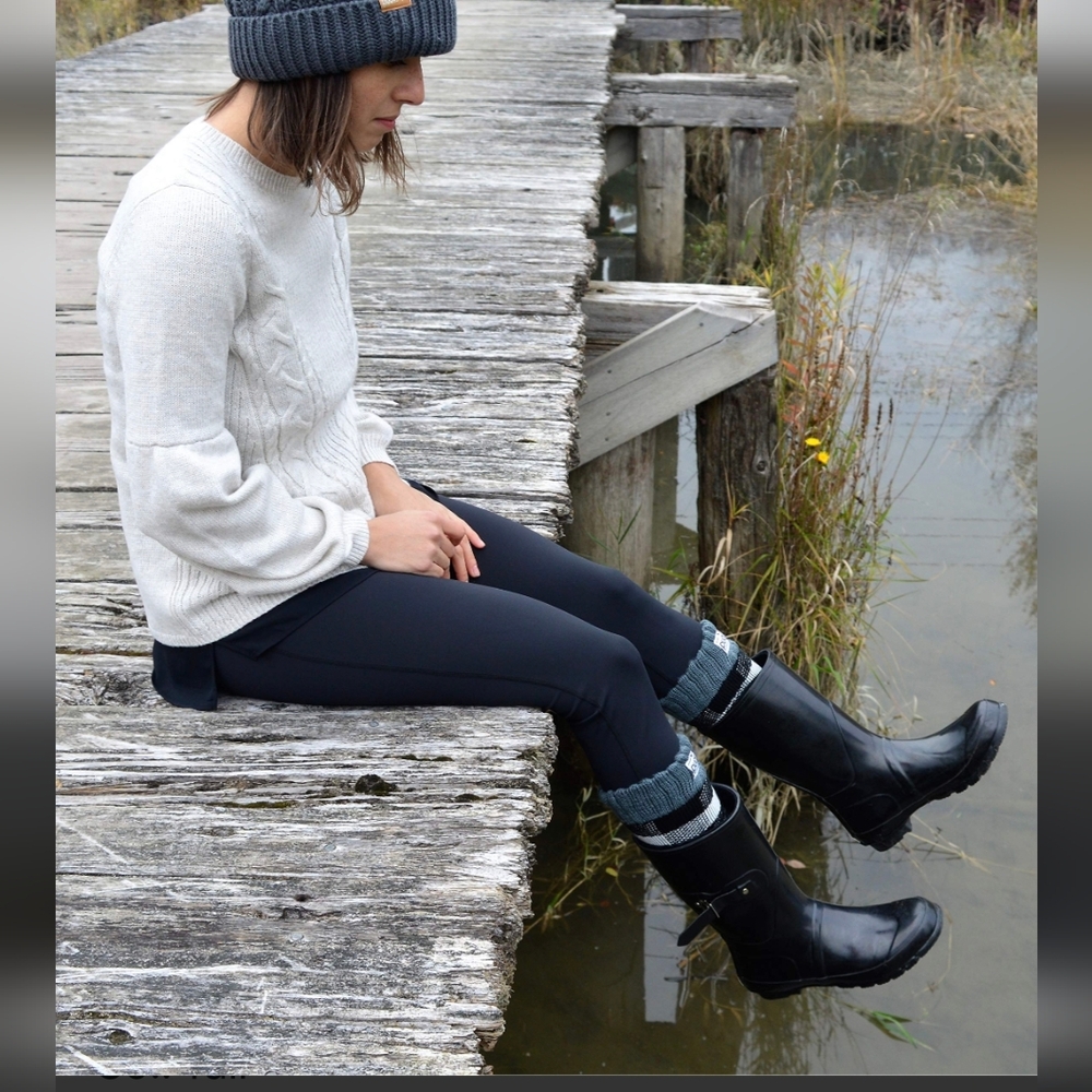Pudus Cozy Winter Long Boot Socks for Women and Teens OS Black & Gray Checkered